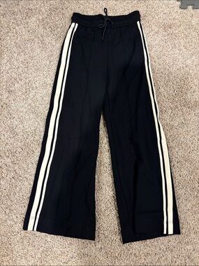 Elan Black Wide-Leg Sweatpants with White Side Stripes